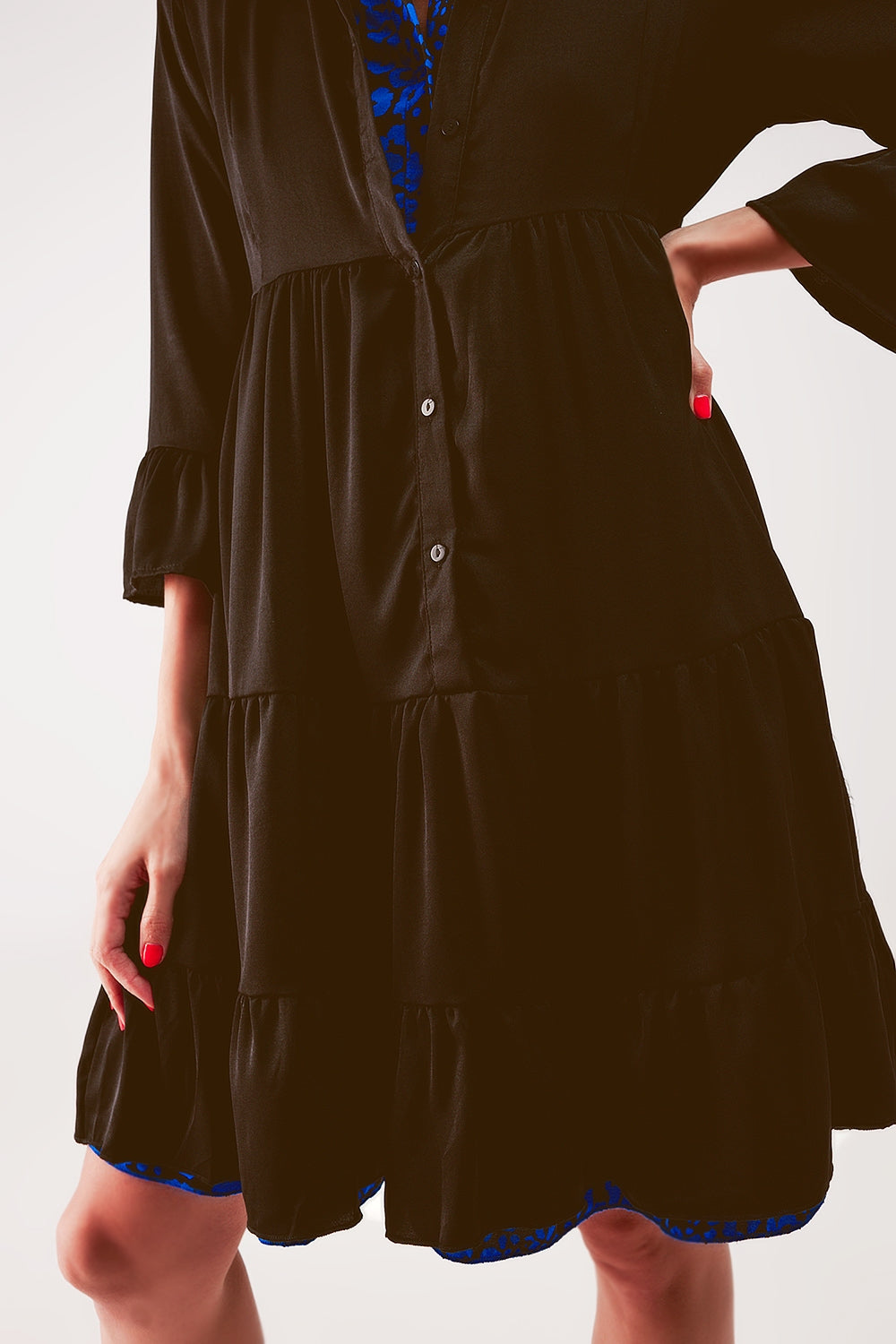 Tiered smock mini dress in black