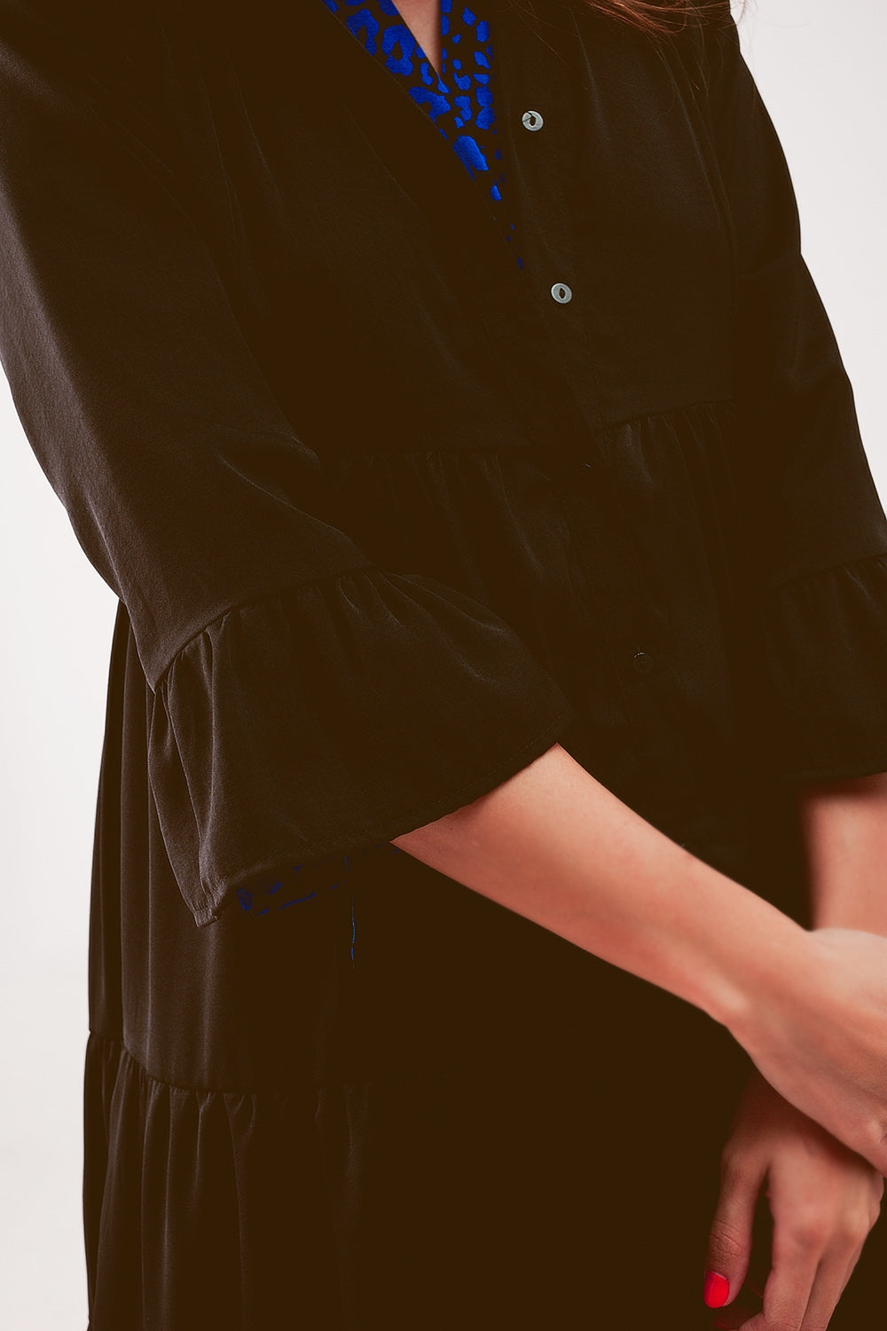 Tiered smock mini dress in black