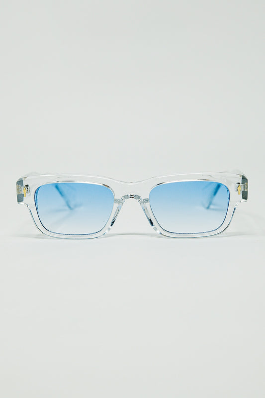 Q2 Translucent White Sunglasses with Oval Light Blue Lenses