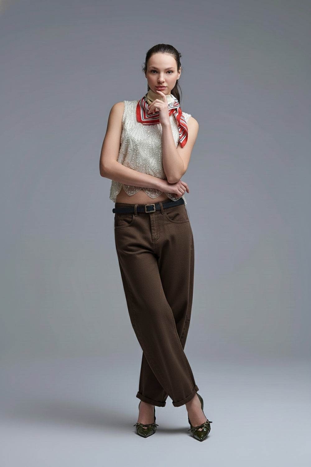 Trendy brown Barrel Balloon Jeans with Pockets