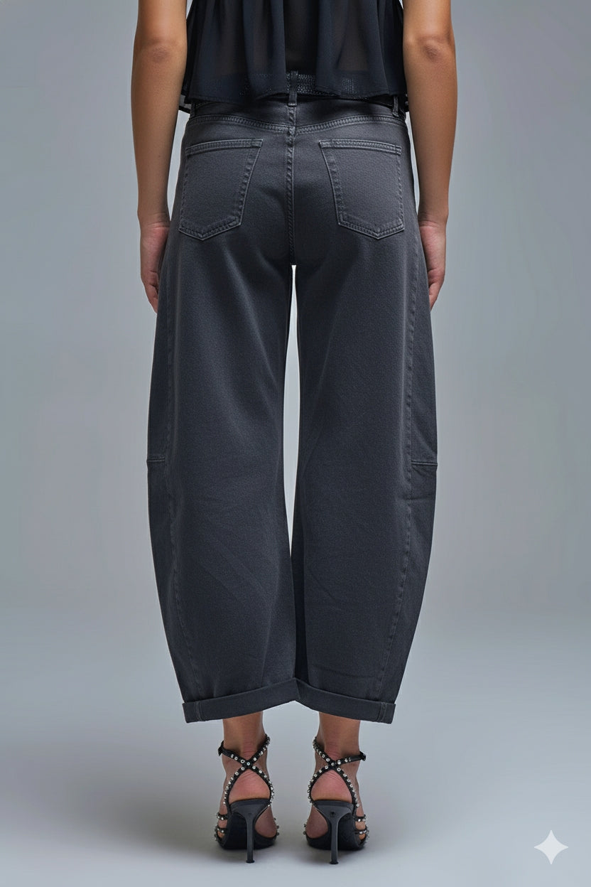 Trendy Gray Barrel Balloon Jeans with Pockets