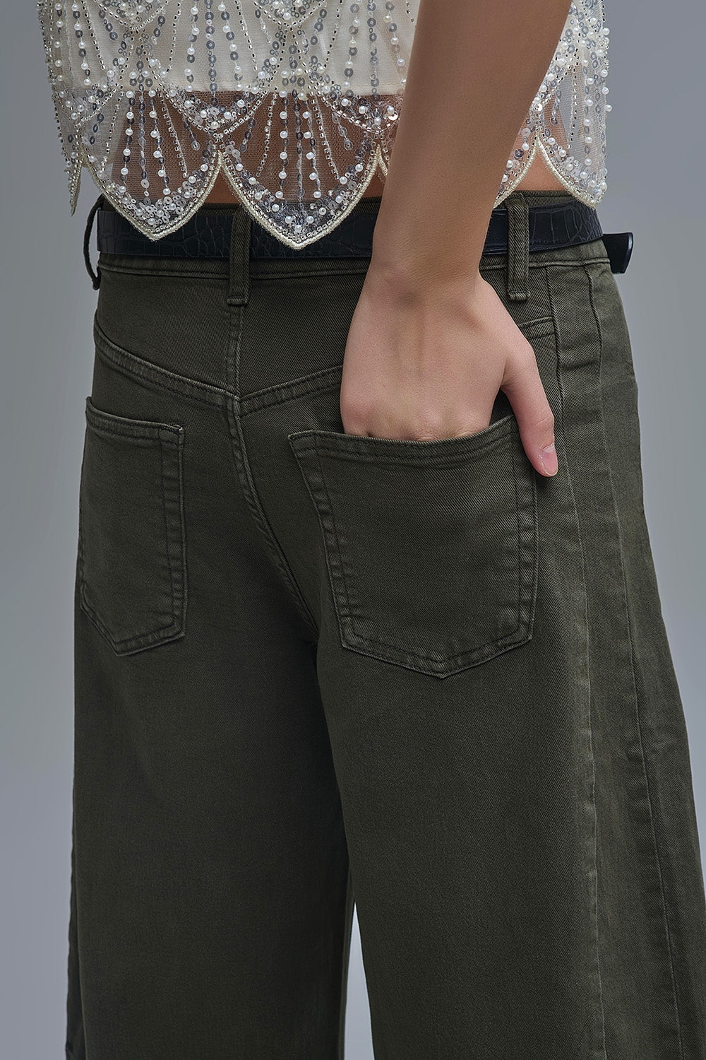 Trendy Green Barrel Balloon Jeans with Pockets