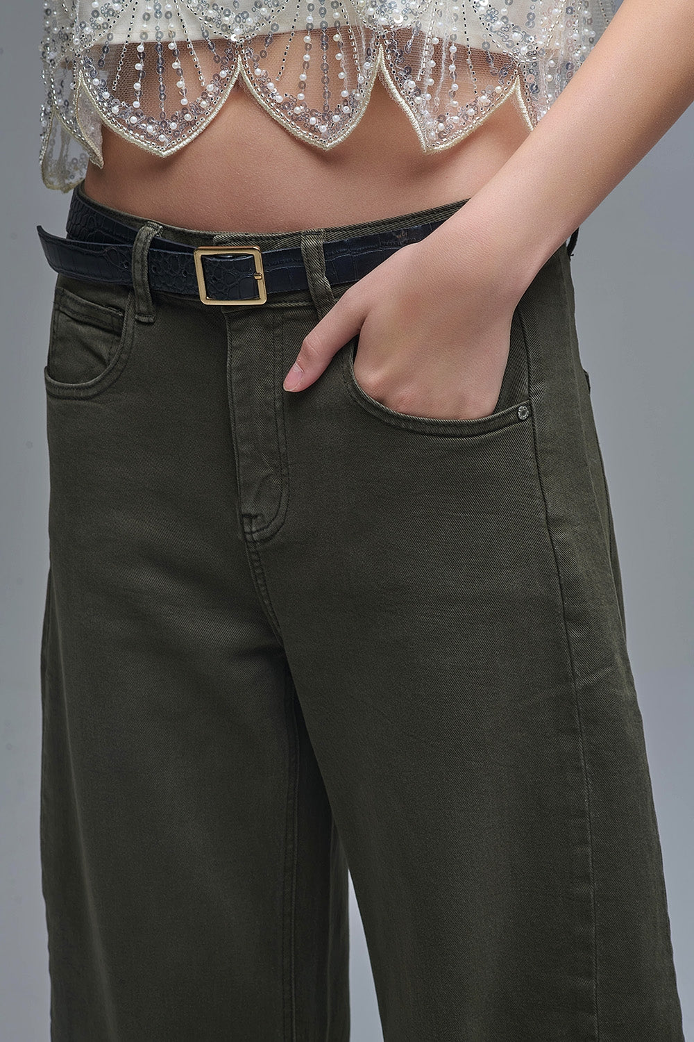 Trendy Green Barrel Balloon Jeans with Pockets