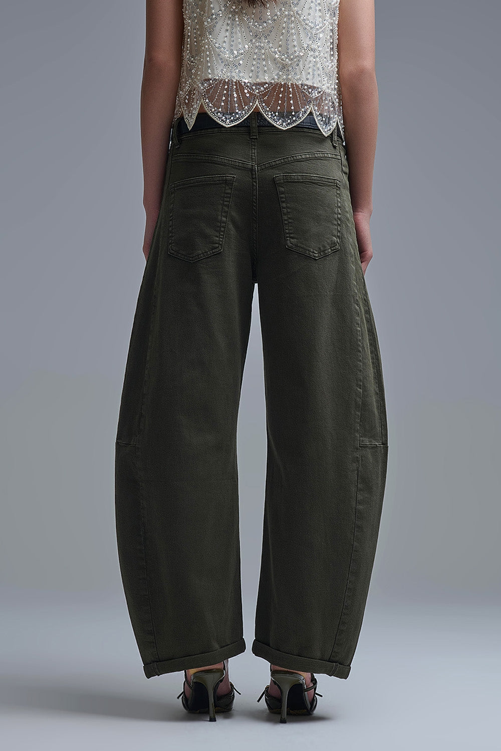 Trendy Green Barrel Balloon Jeans with Pockets