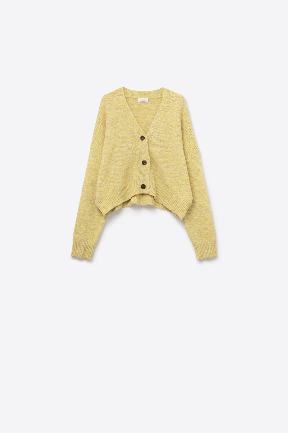 V-neck Basic yellow Buttoned Cardigan in fluffy knitted