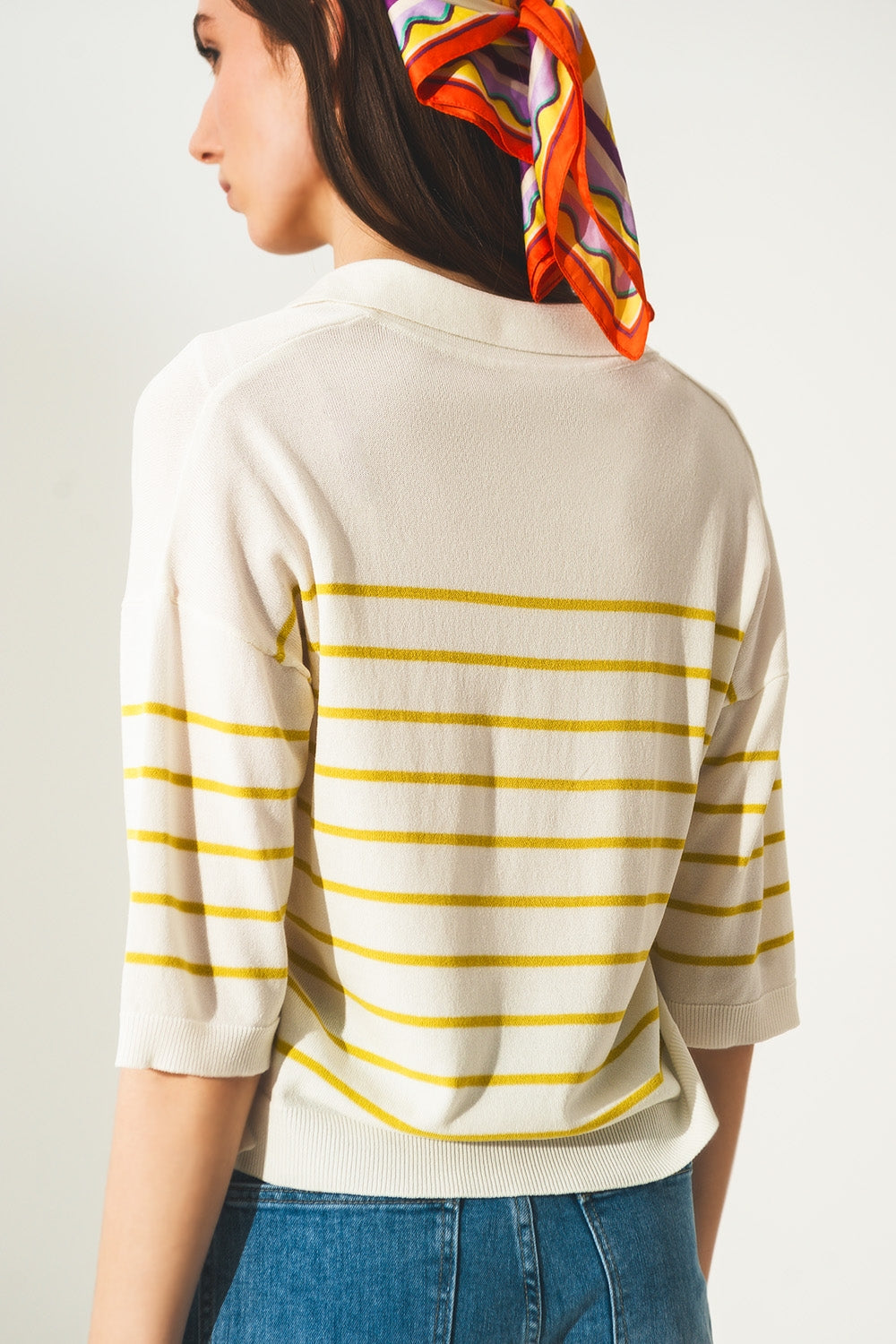 Vintage 70s stripe green polo neck jumper