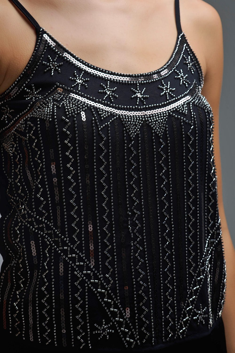vintage Embroidered Sequin Cami Top in black