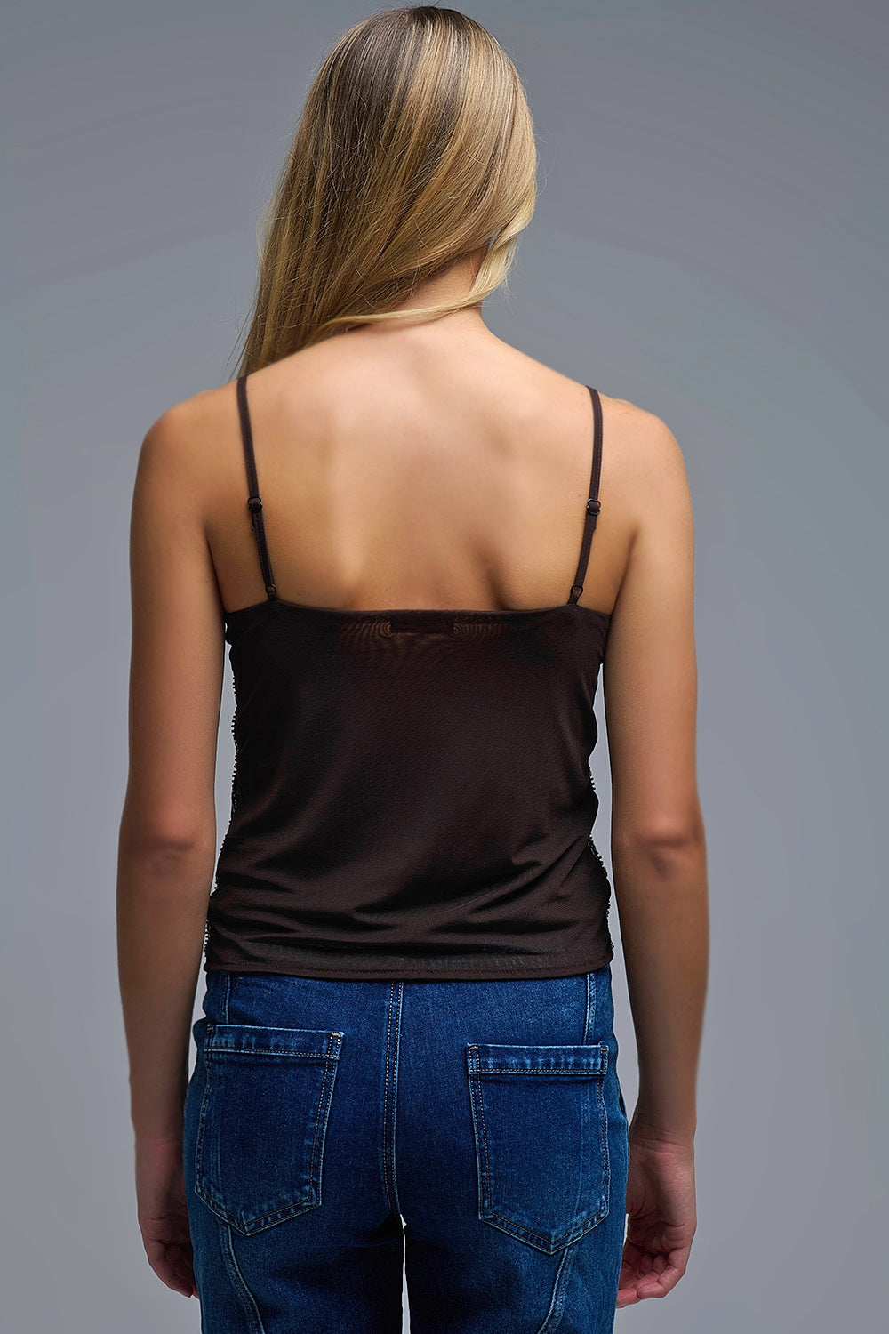 vintage Embroidered Sequin Cami Top in brown