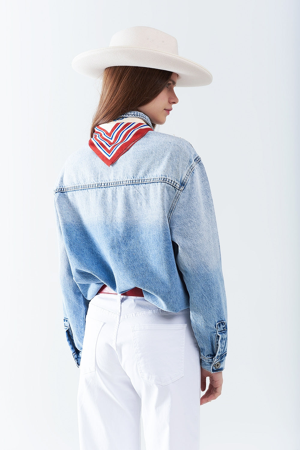 wash Denim overshirt With Chest Pockets And Embroidered strass Details