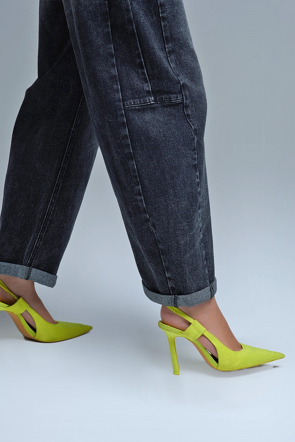 Washed Black Barrel Jeans With Seam Detail