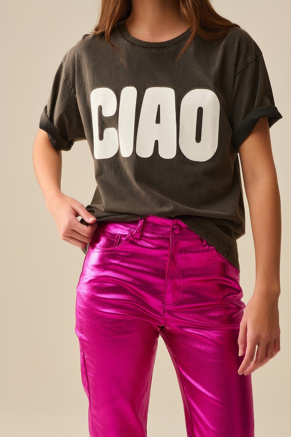 Washed Black Relaxed CIAO T-Shirt With White Letters
