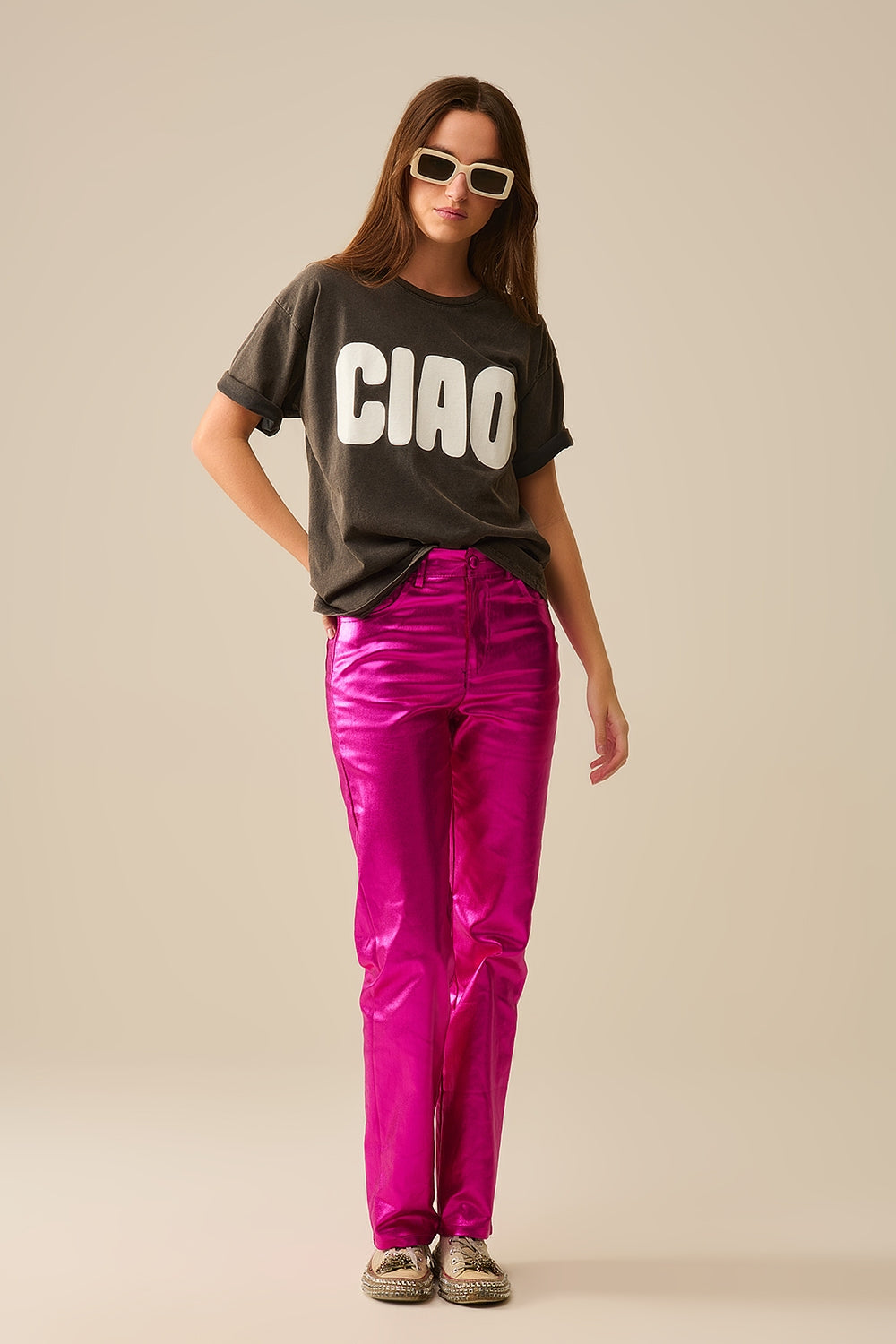 Washed Black Relaxed CIAO T-Shirt With White Letters