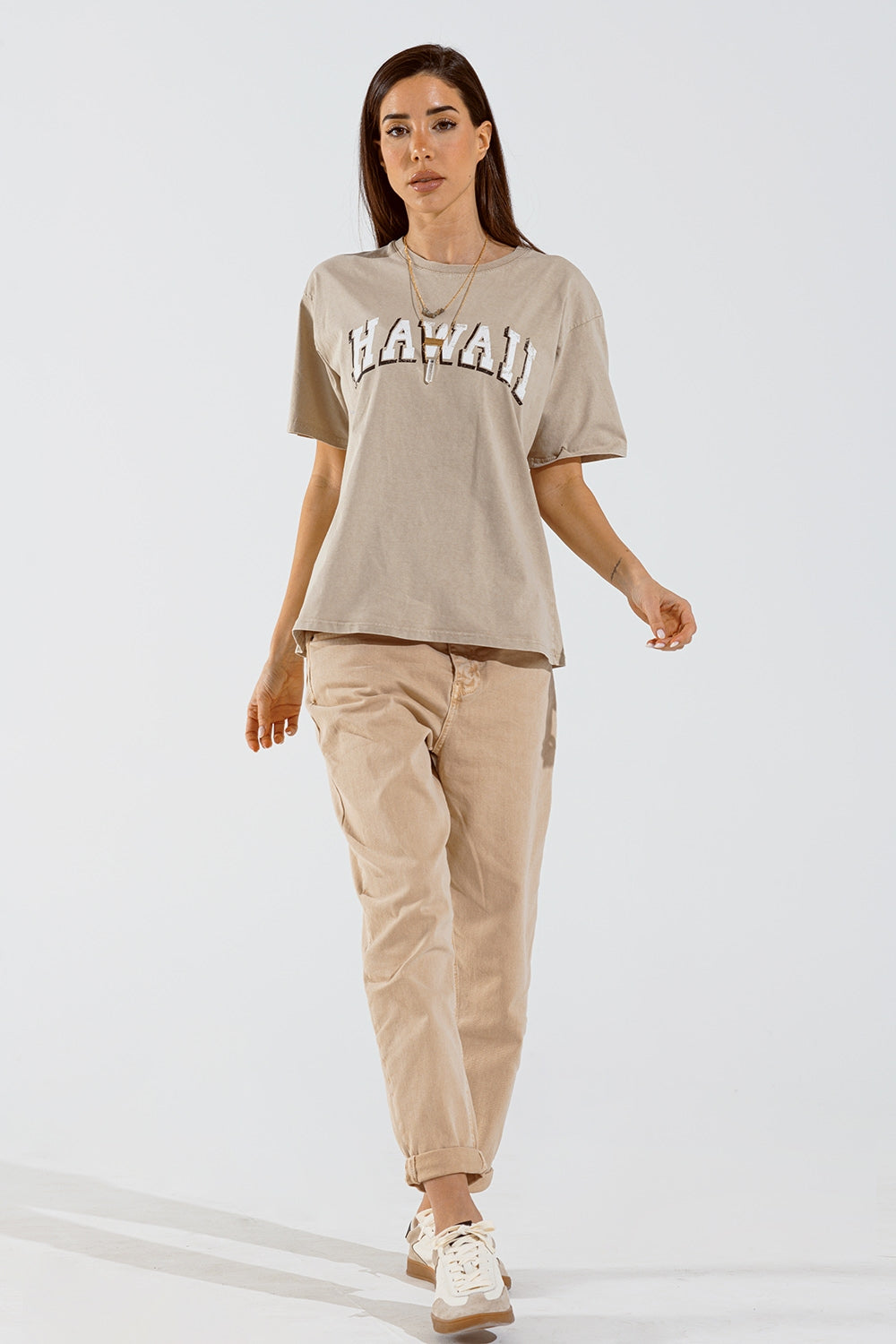 T-shirt Havaiana com Efeito Lavado em Bege
