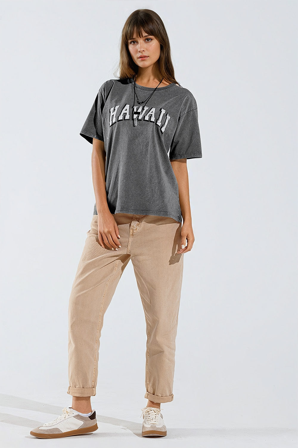 T-shirt Havaiana com Efeito Lavado Cinza