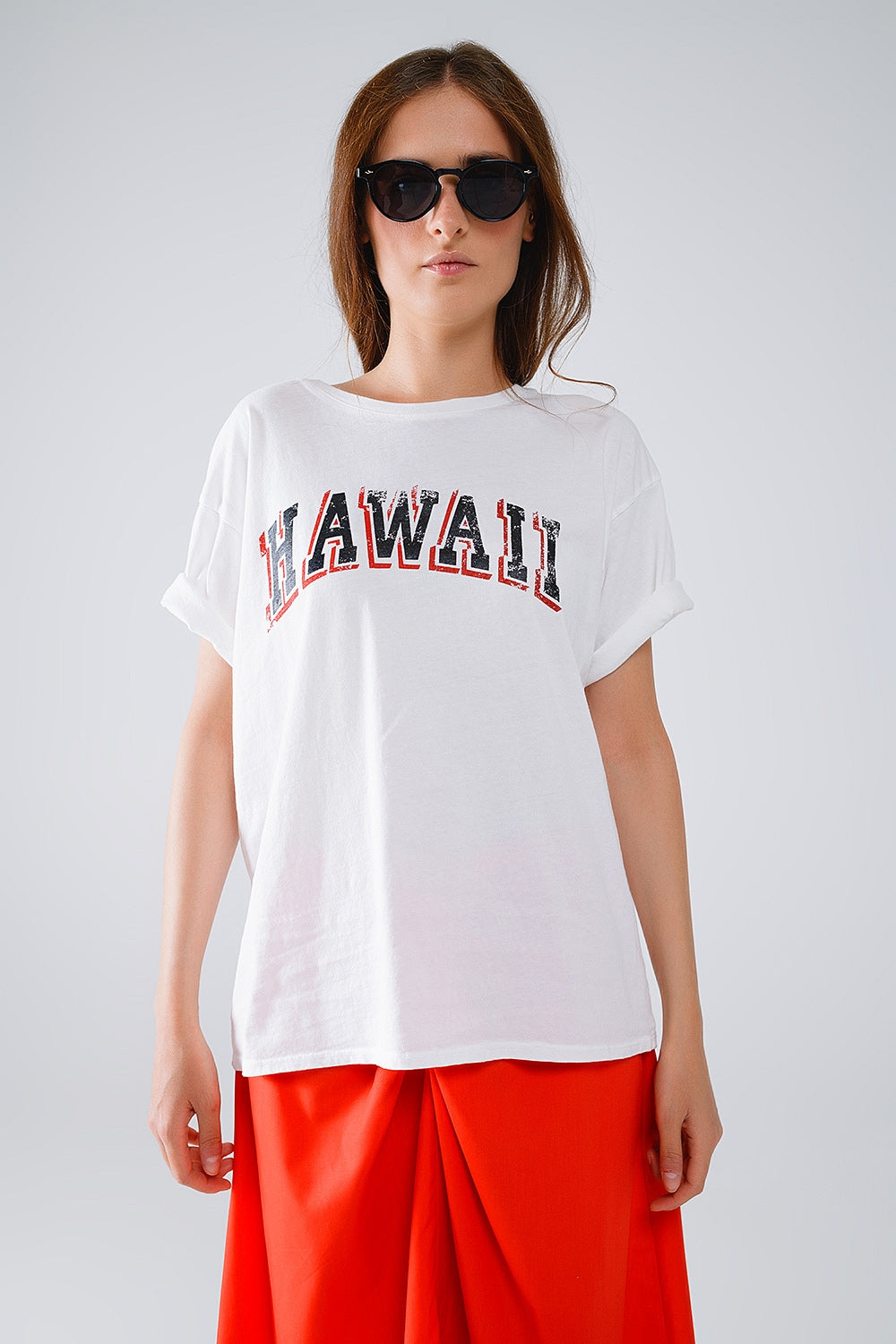 T-shirt Havaiana com Efeito Lavado em Branco