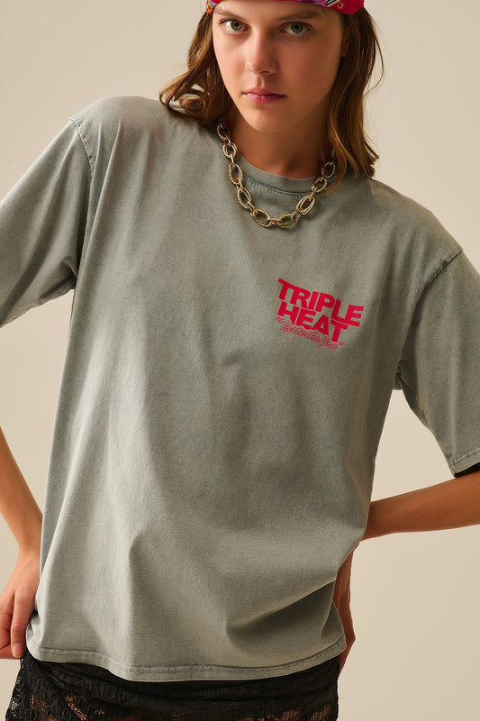 Q2 Washed grey relaxed fit Short Sleeve TRIPLE HEAT LOGO T-shirt