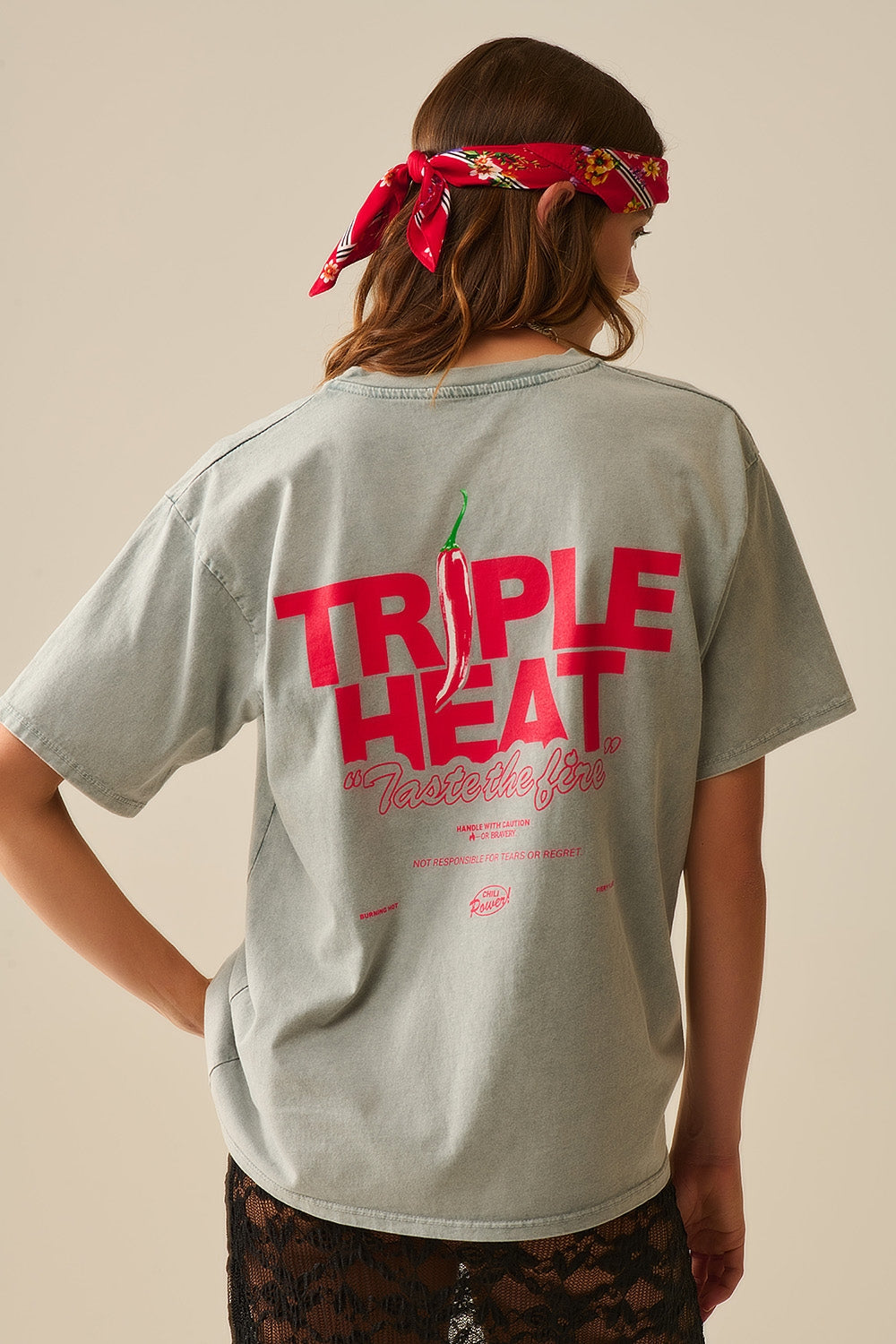 Washed grey relaxed fit Short Sleeve TRIPLE HEAT LOGO T-shirt