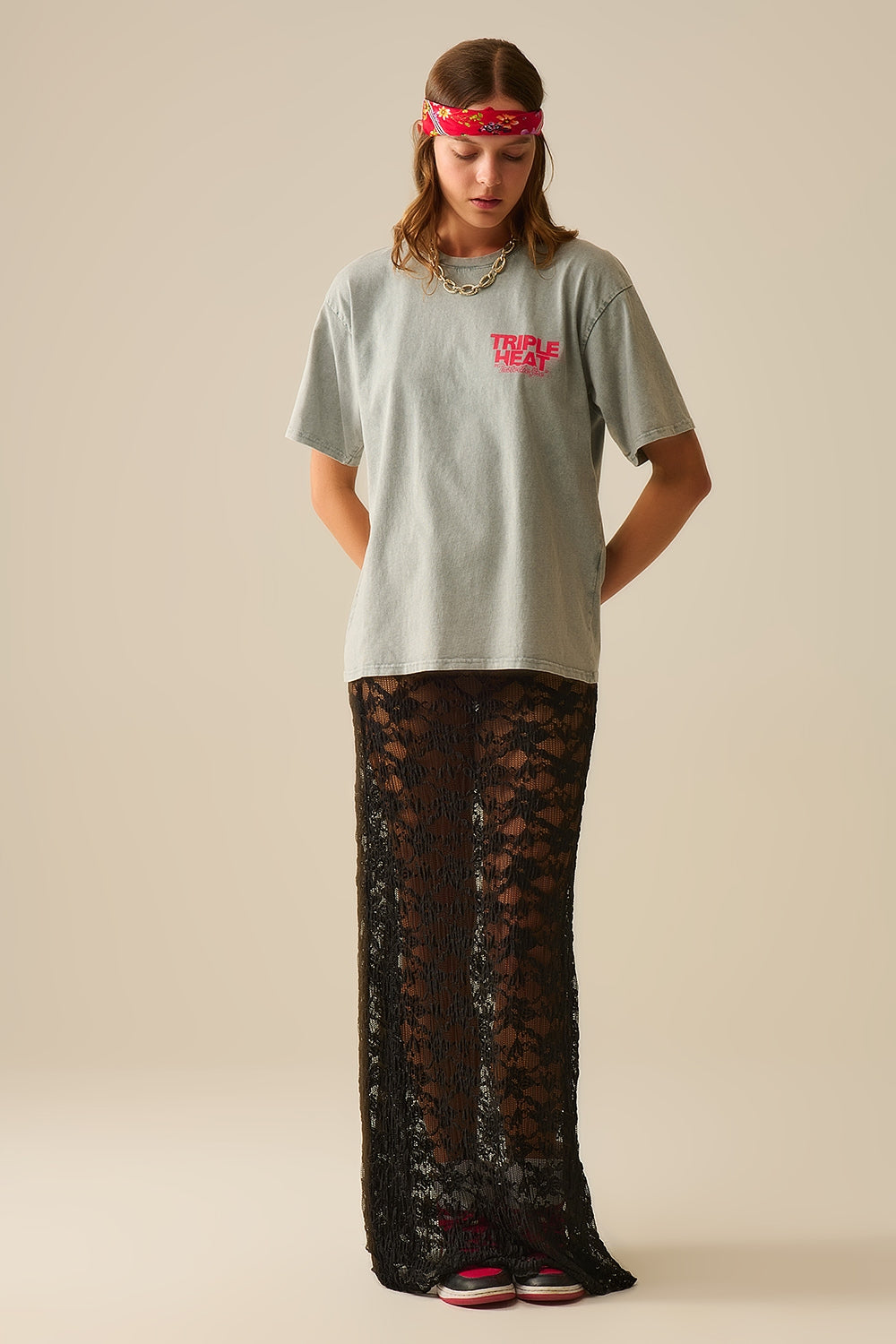 Washed grey relaxed fit Short Sleeve TRIPLE HEAT LOGO T-shirt