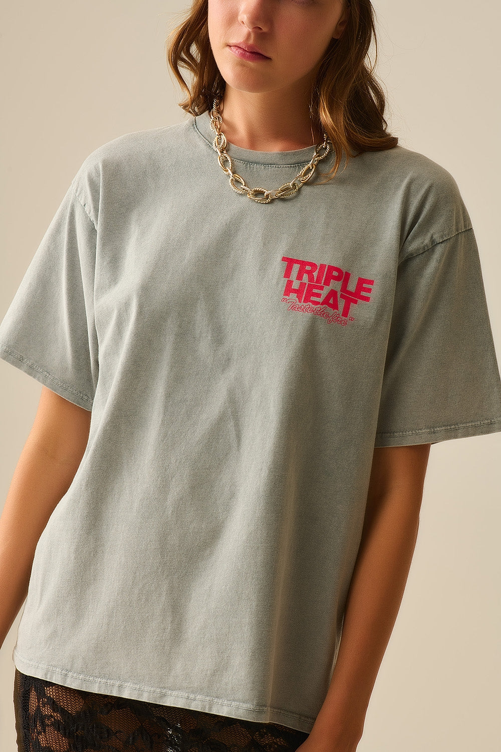 Washed grey relaxed fit Short Sleeve TRIPLE HEAT LOGO T-shirt