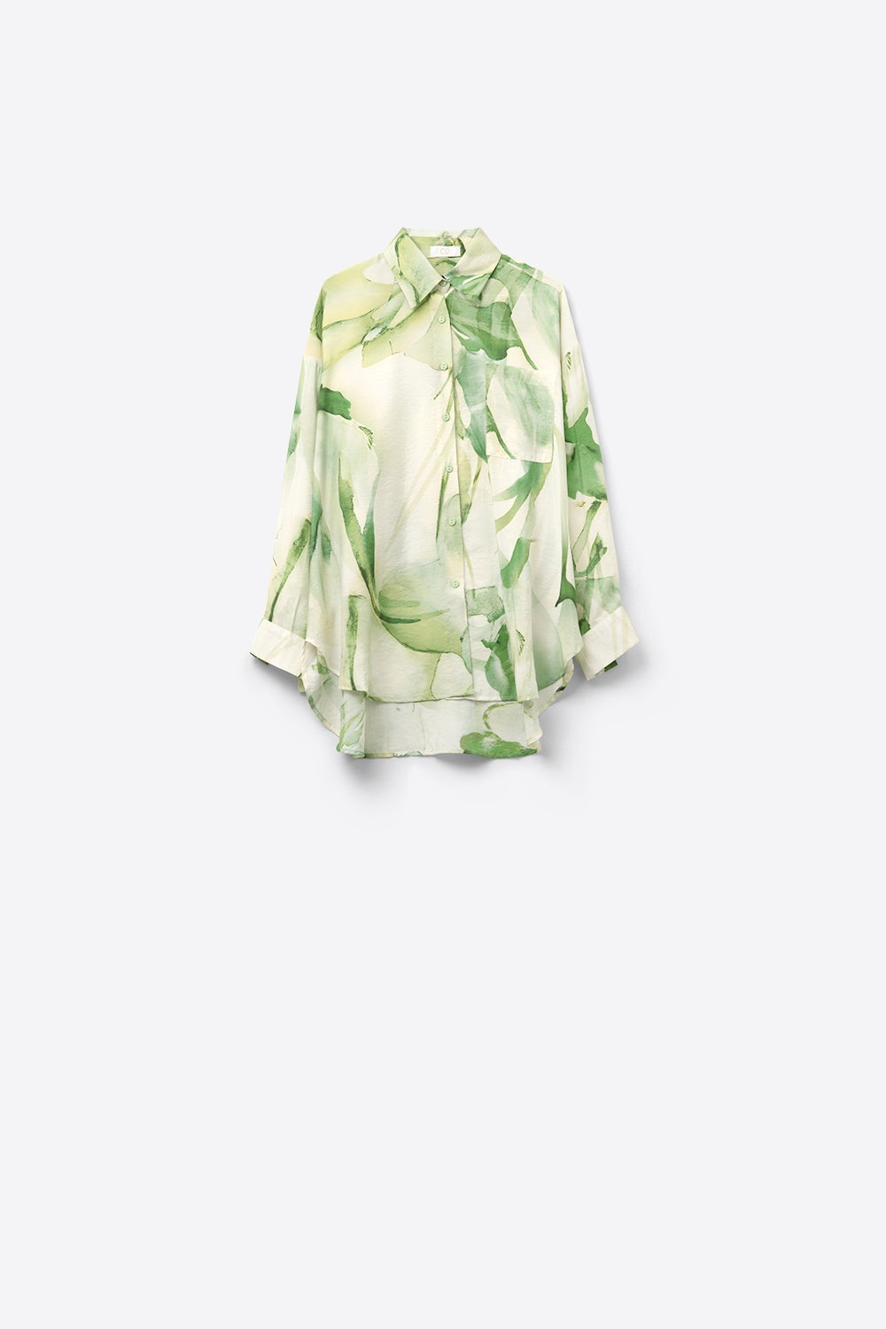 Watercolor Print Button-Down Blouse in Green