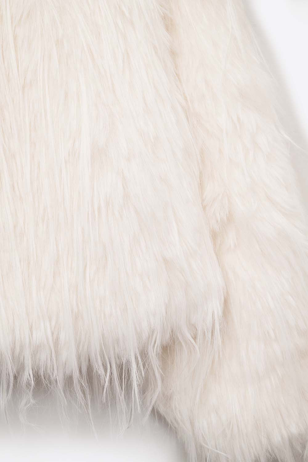 White Collarless Faux Fur Jacket