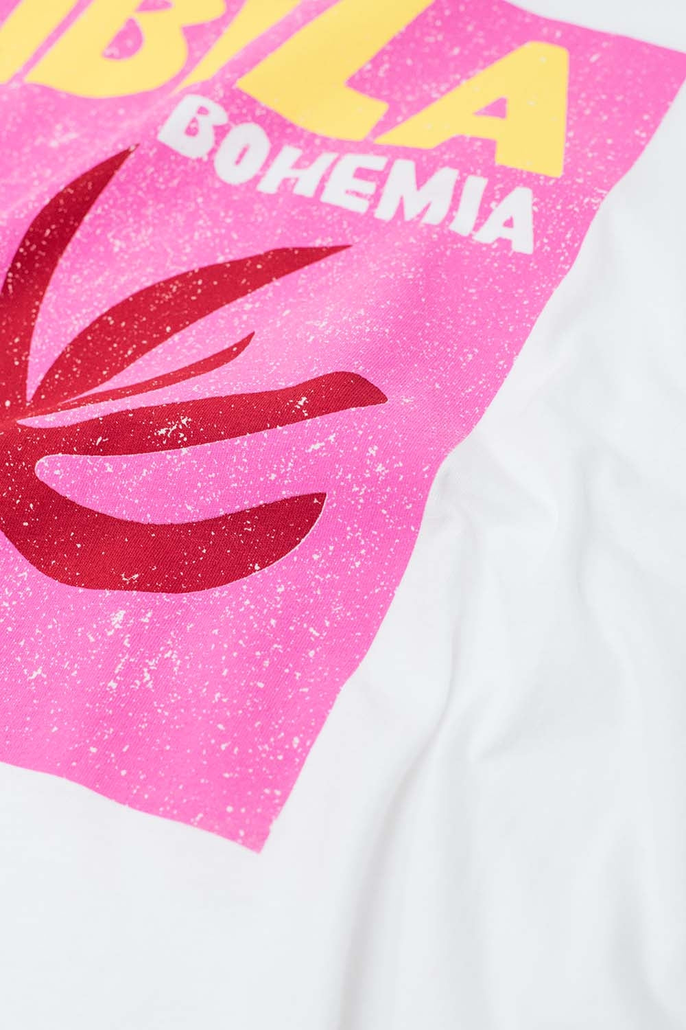 T-shirt branca Ibiza Bohemia Relaxed com estampado rosa