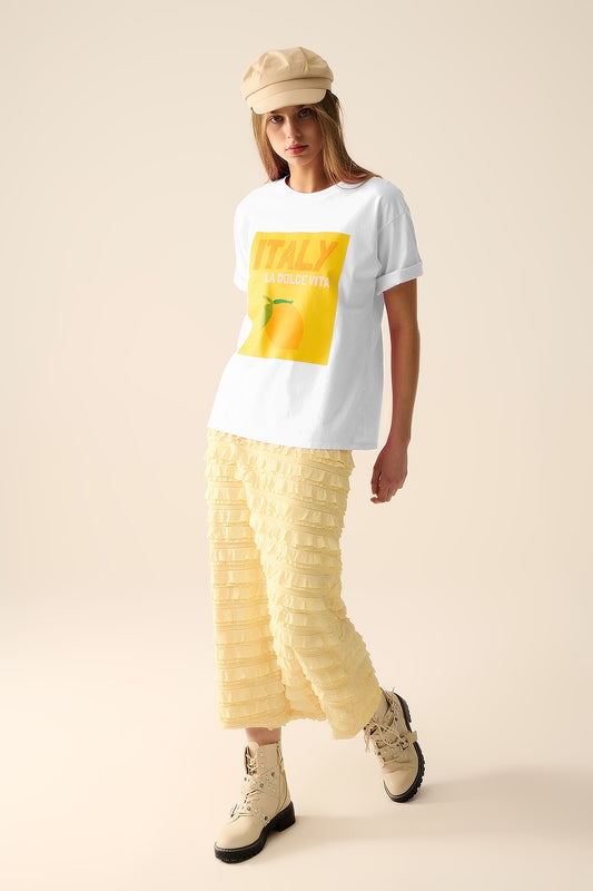 White Italy Dolce Vita T-shirt With Lemon Graphic Print