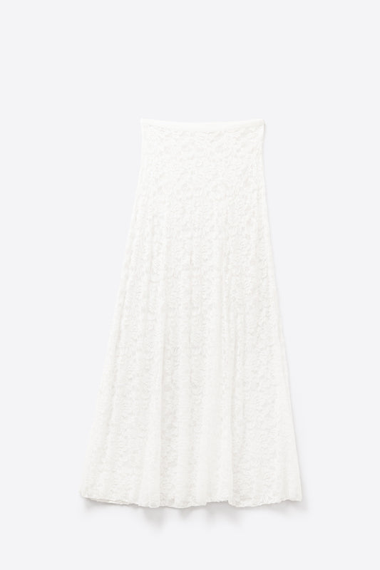 Q2 White Lace maxi Skirt With Floral design