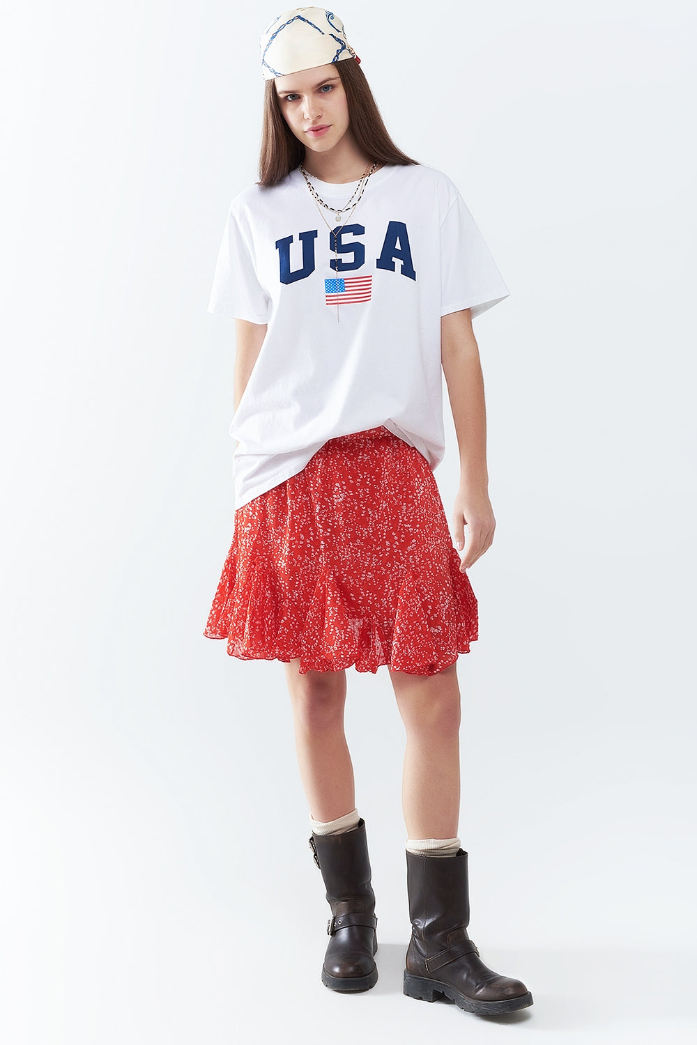 White loose long t-shirt with USA logo