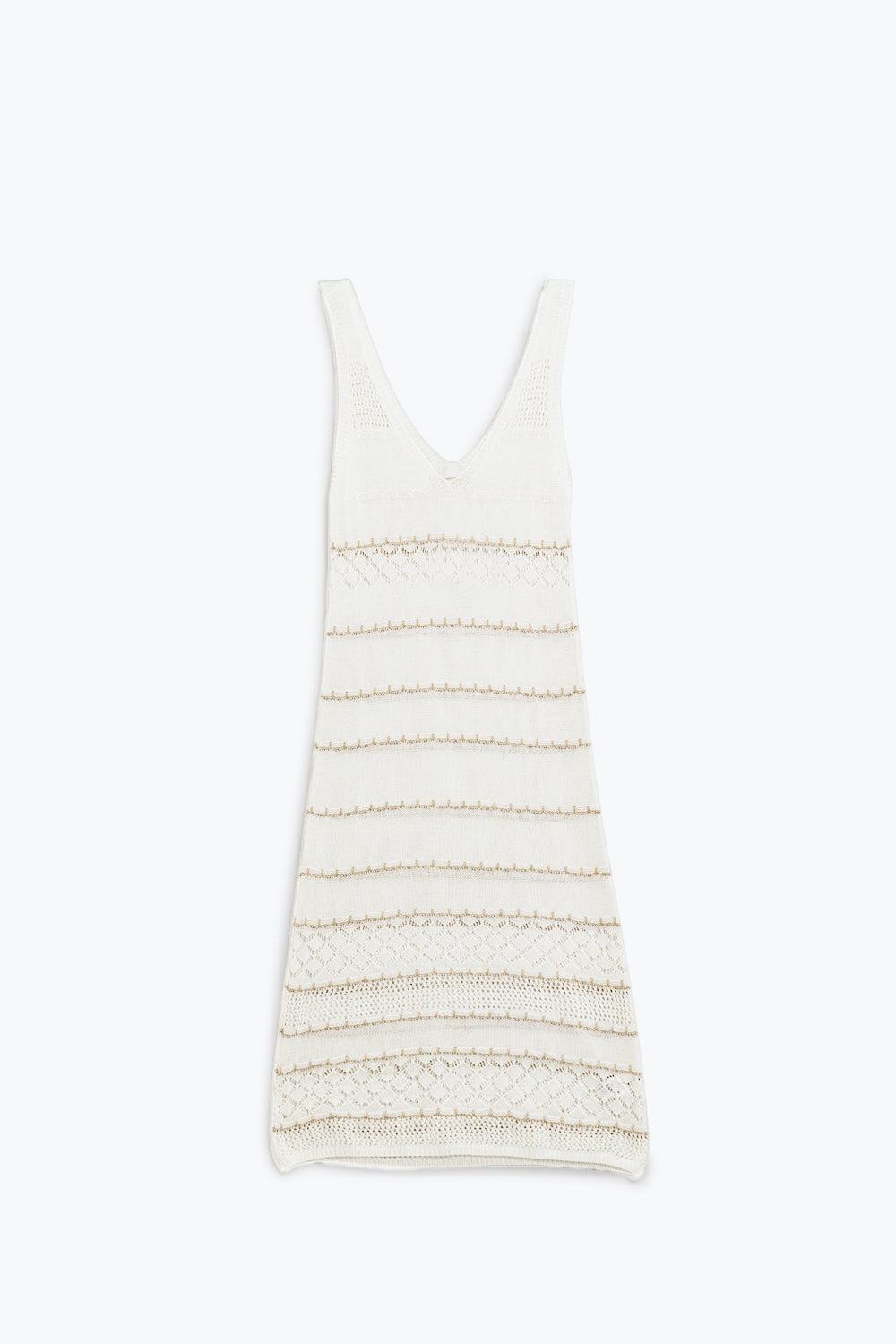 Q2 White Midi Sleeveless Dress With V-neck and Crochet Design