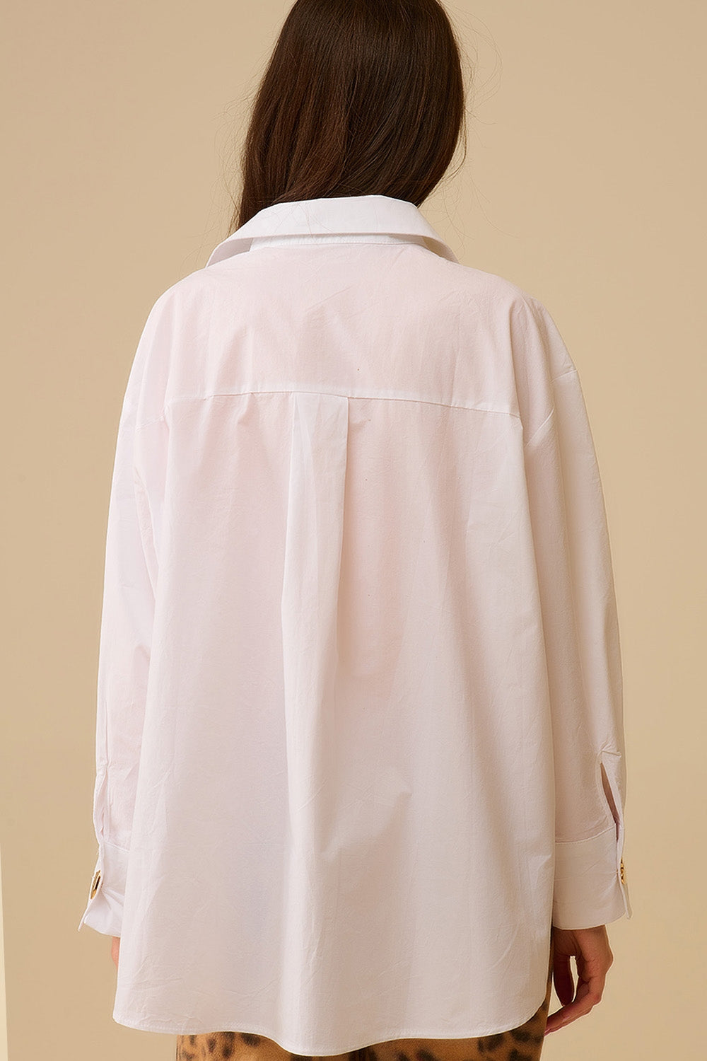 White Oversized Blouse with Gold Heart Buttons