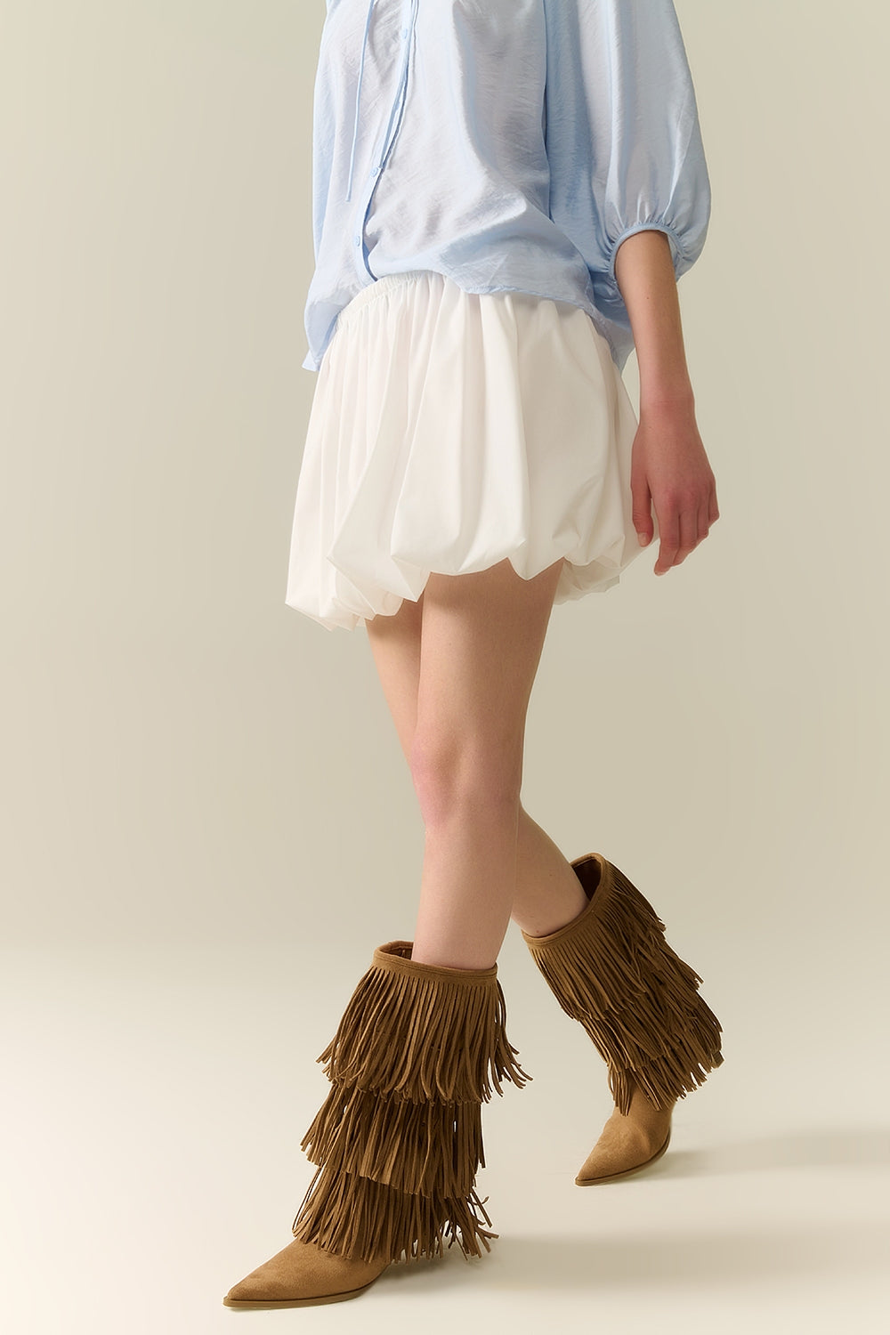 white poplin balloon miniskirt