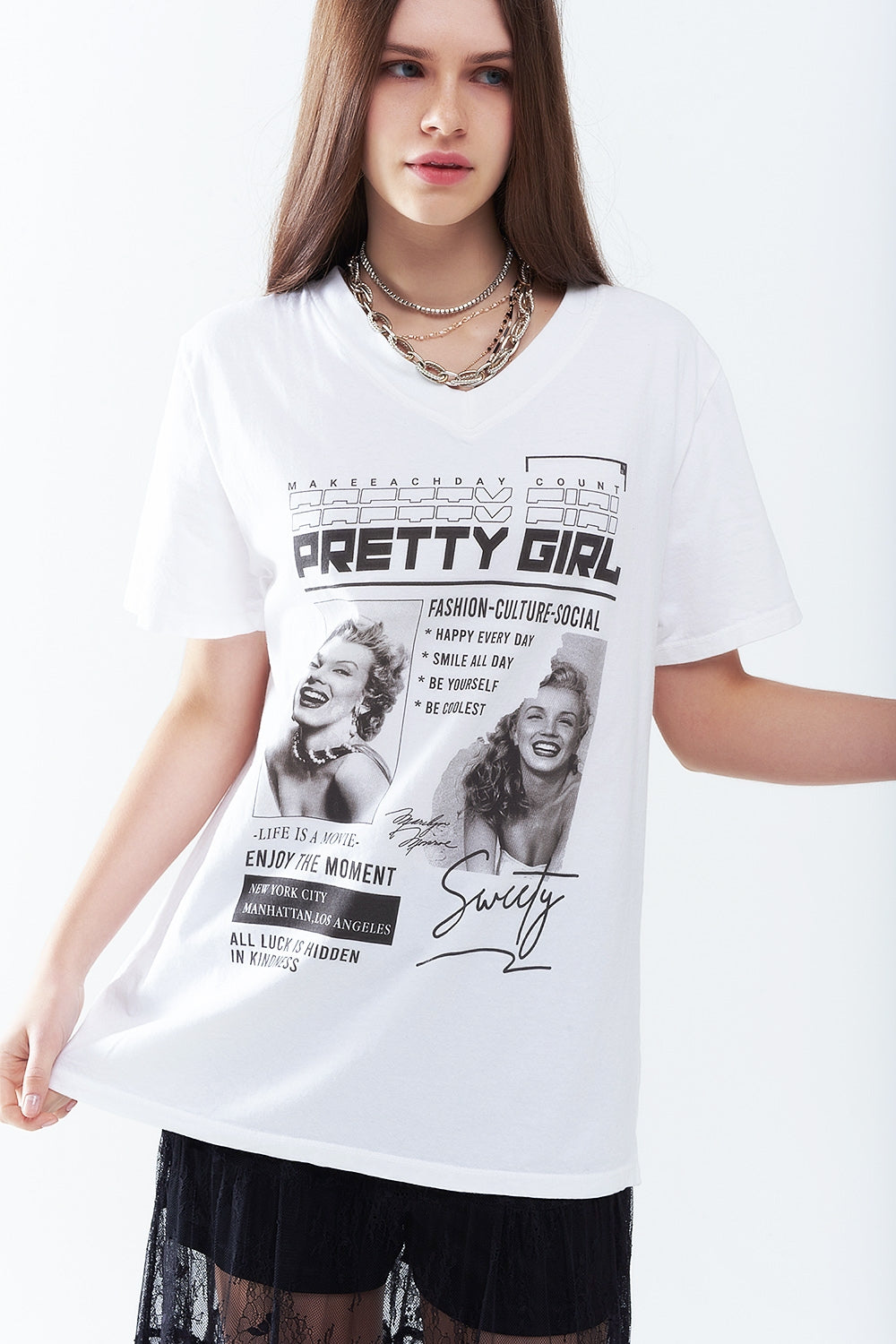 White Relaxed Marilyn Monroe T-shirt With Pop Culture Icons