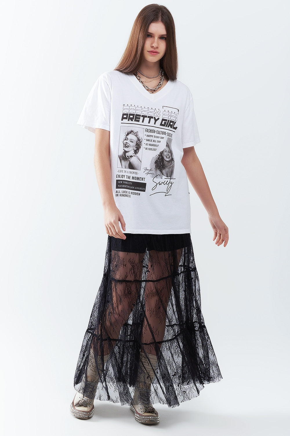 White Relaxed Marilyn Monroe T-shirt With Pop Culture Icons