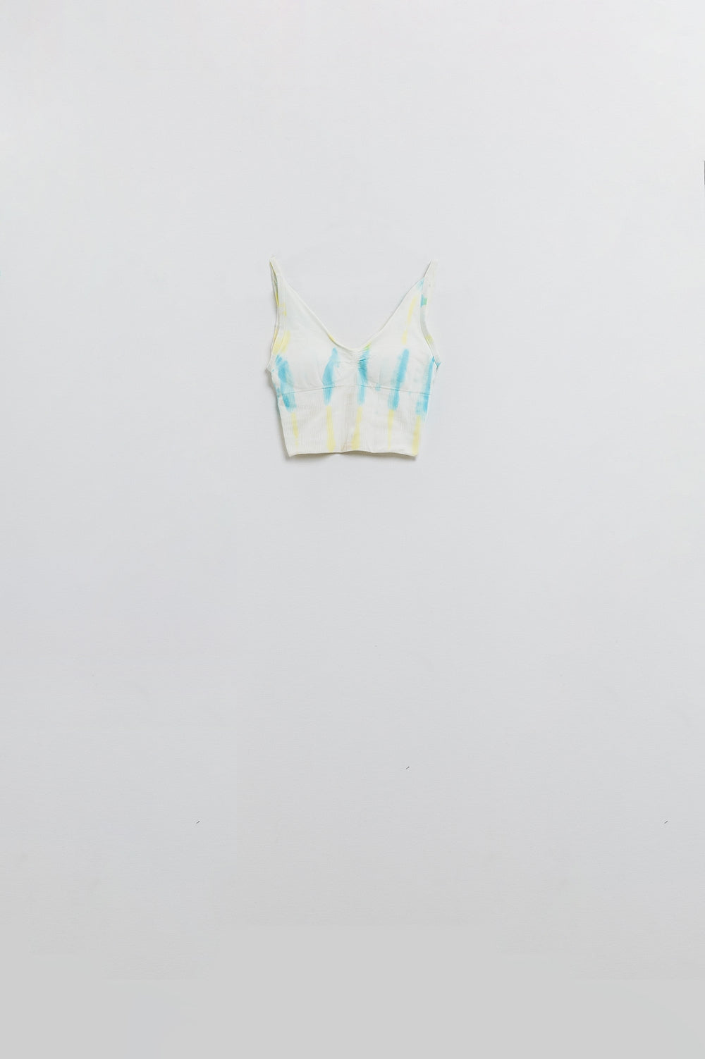 Q2 White Seamless Crop Top with Multicolor Tie-Dye