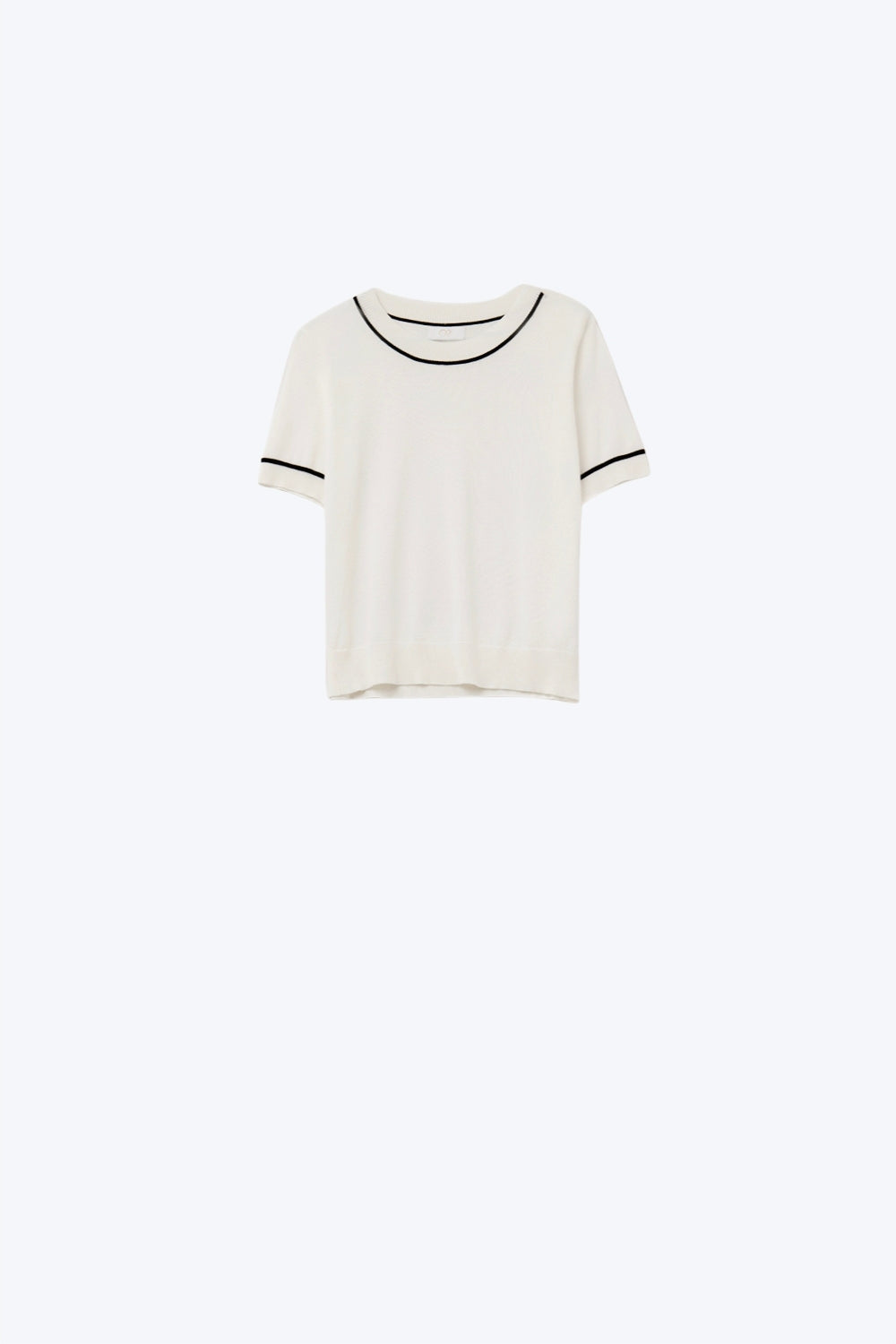 Q2 White Short Sleeve Knit Top with Black Contrast Trims