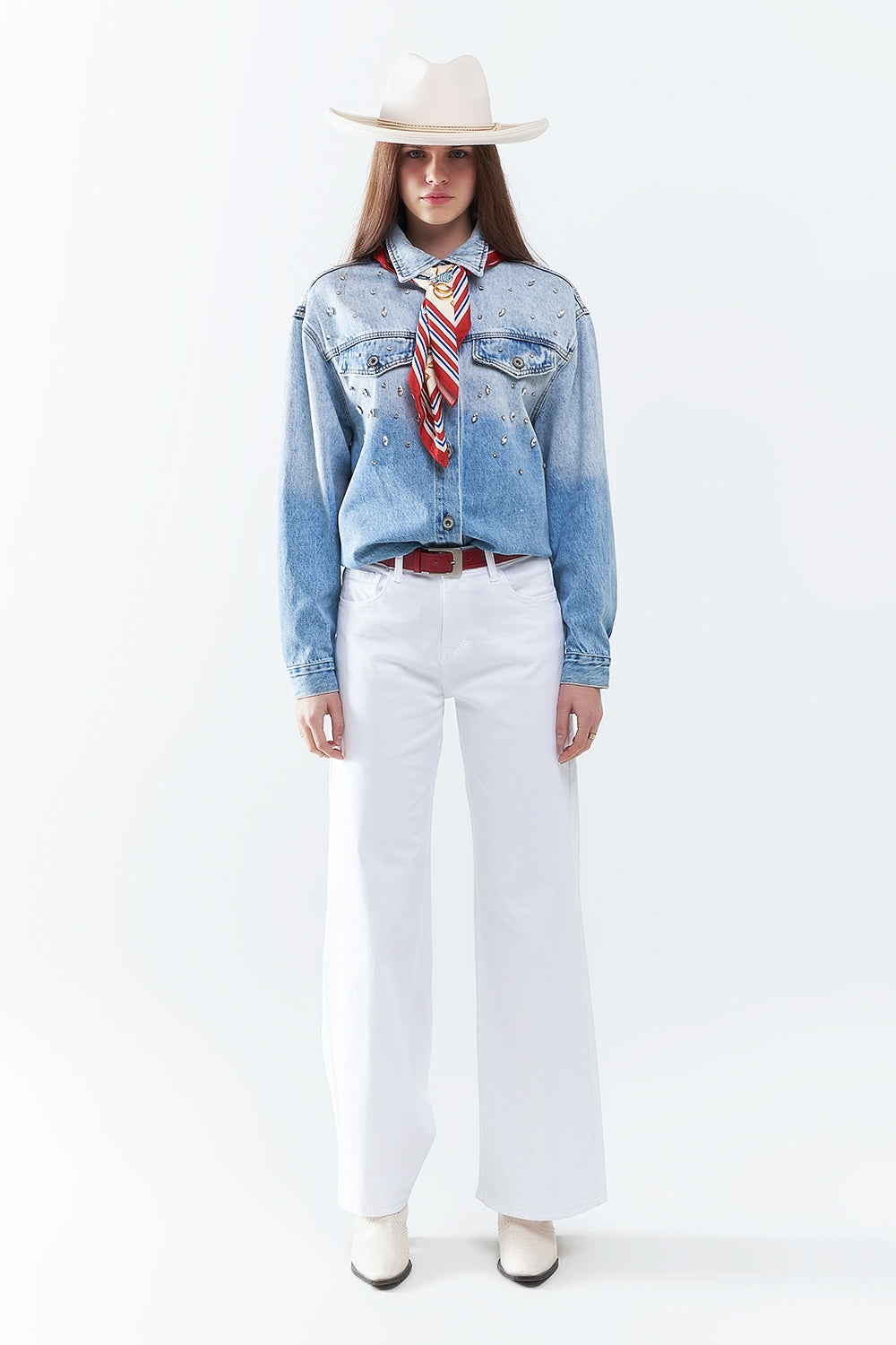 White Straight Pants wide leg