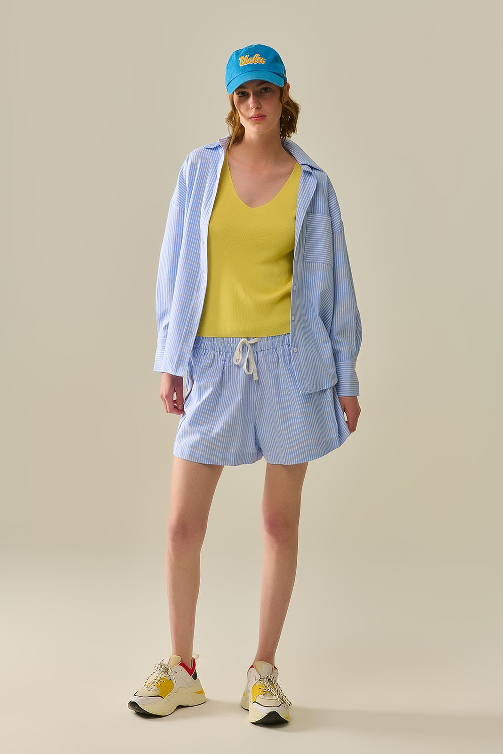 White Striped Buttoned Shirt In Blue