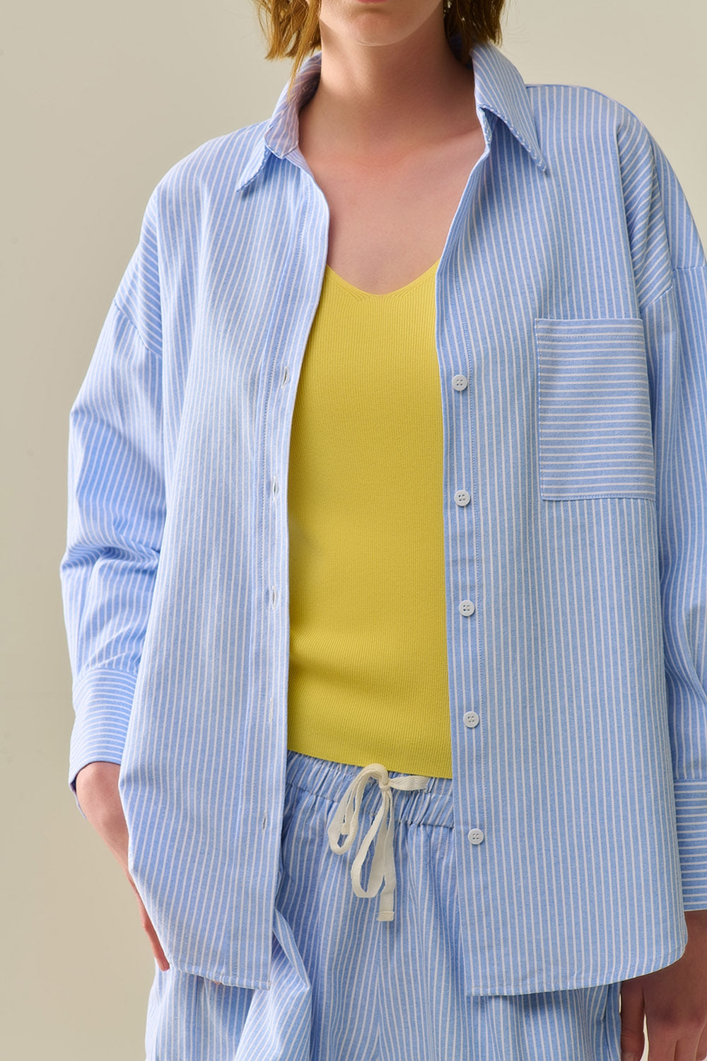White Striped Buttoned Shirt In Blue