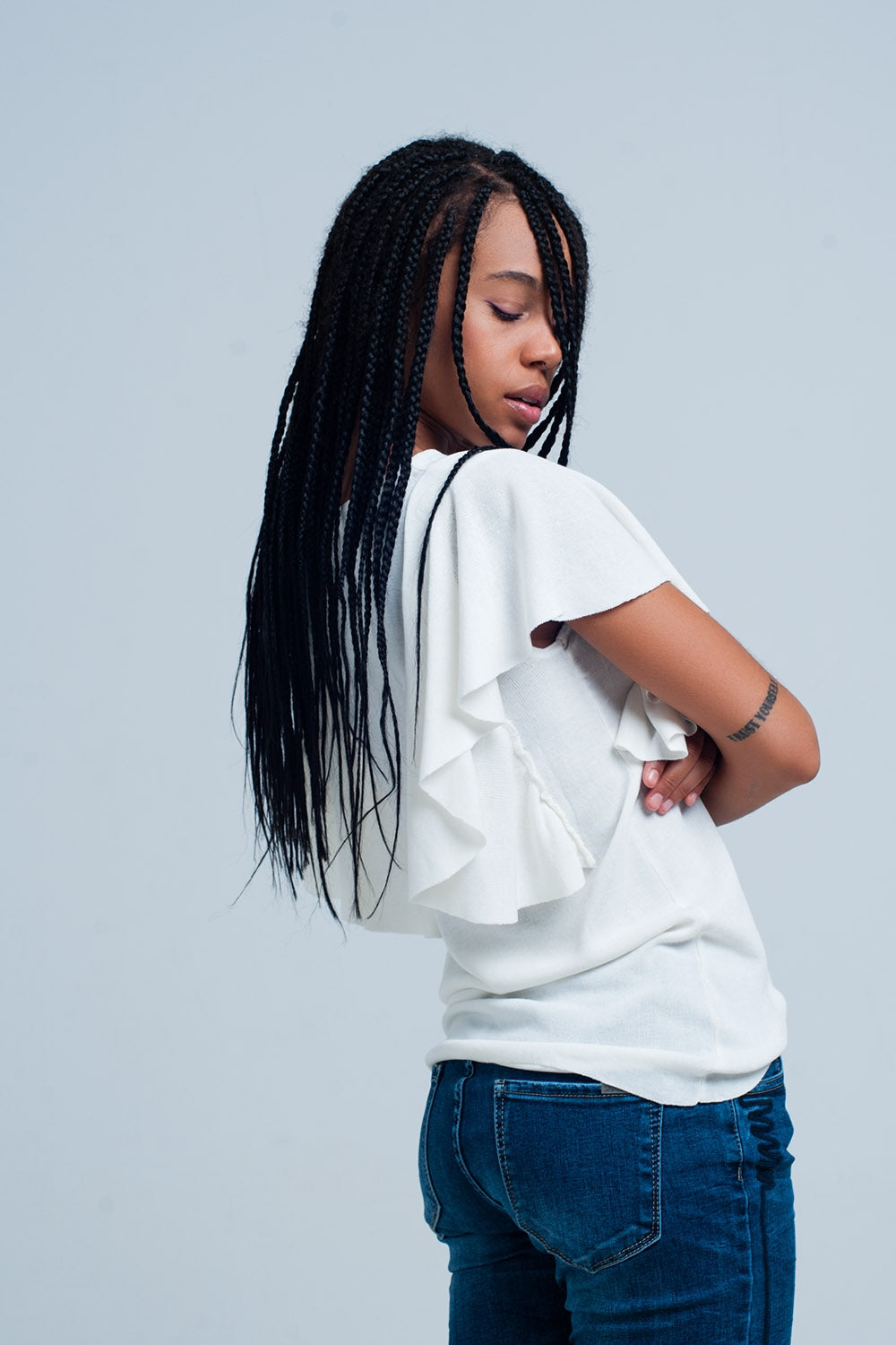 Witte trui met ruches