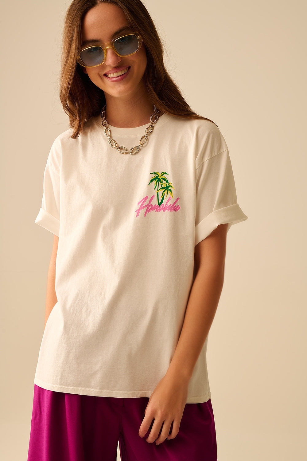 White t-shirt made in Italy with Honolulu graphic