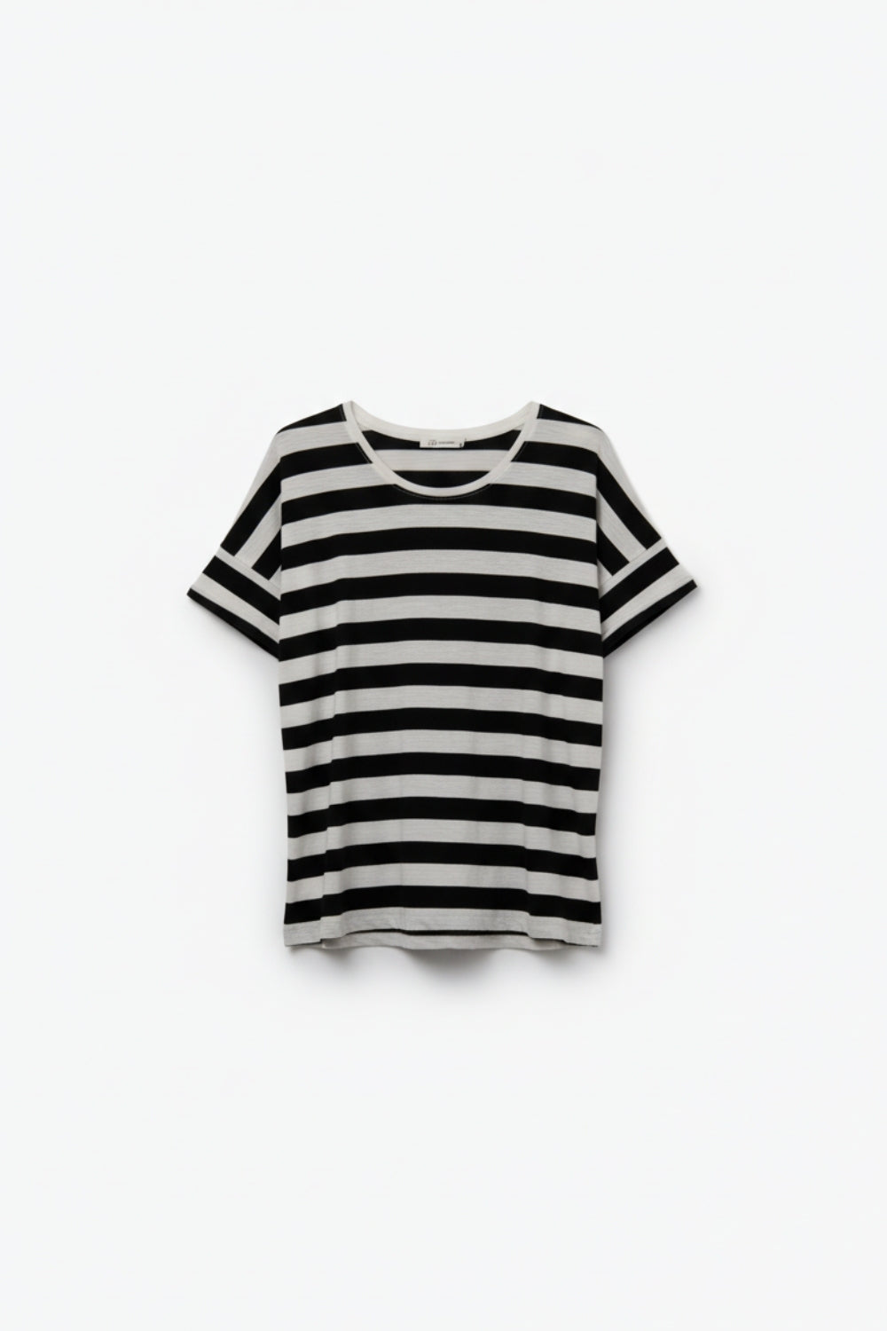 Q2 White T-shirt with Black Stripes and Crew Neck