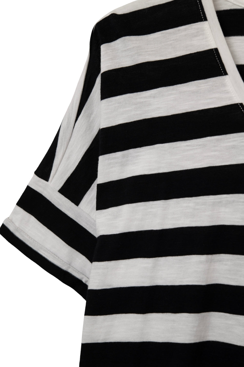 White T-shirt with Black Stripes and Crew Neck