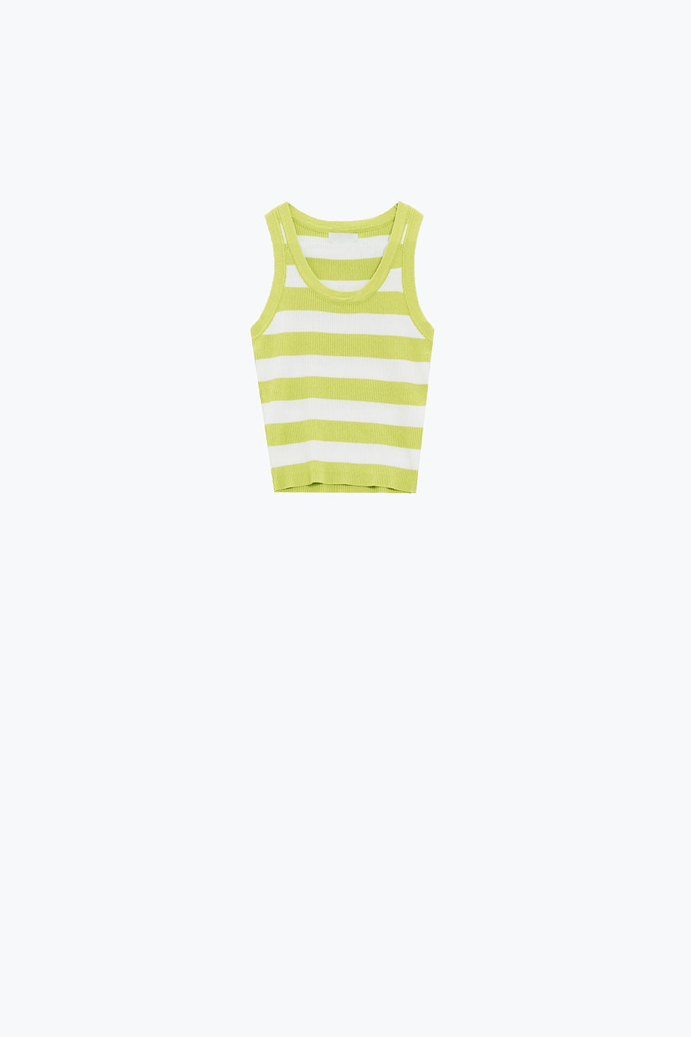 White Tank Top With Wide Stripes in Lime Green