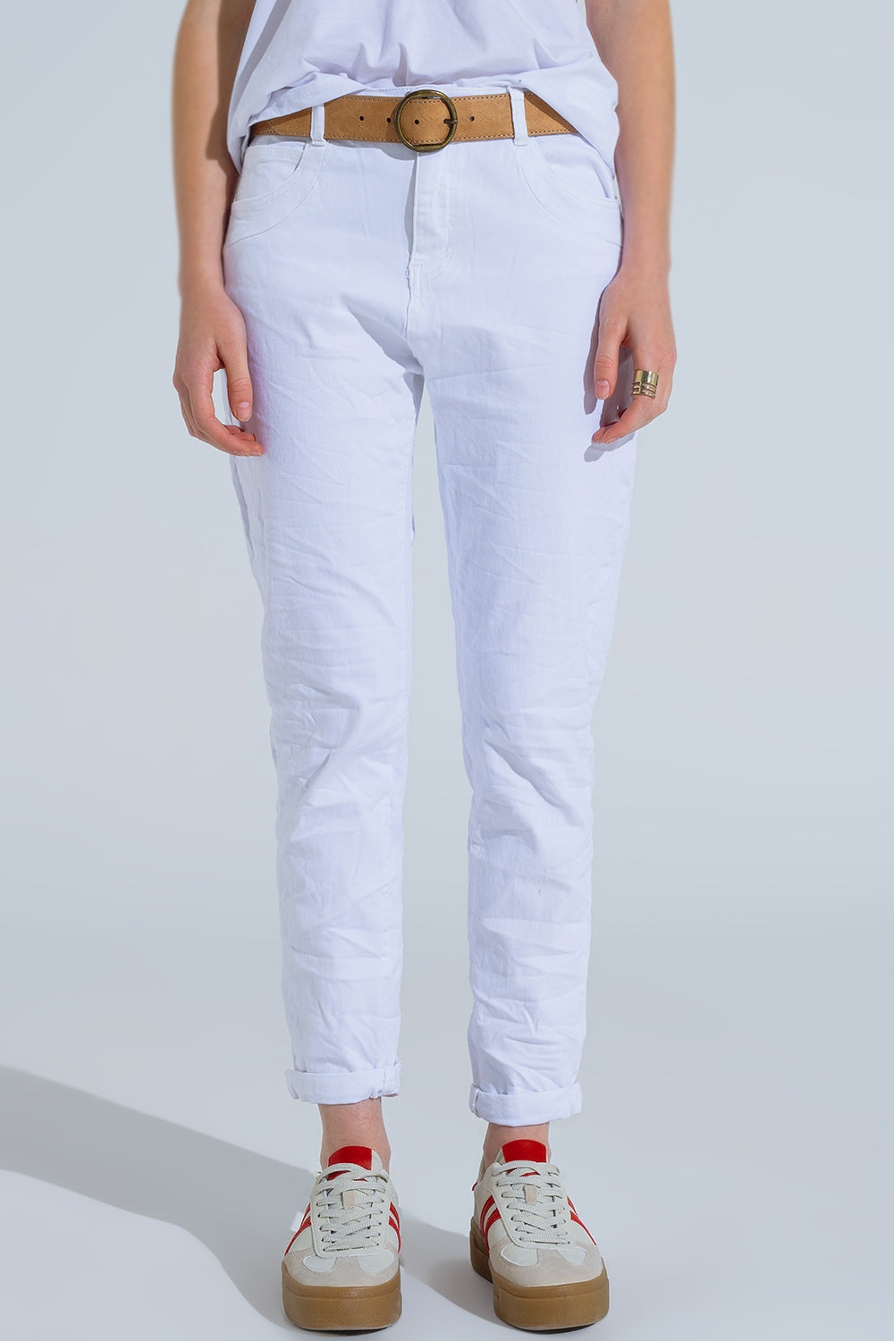 White Wrinkled Skinny Jeans