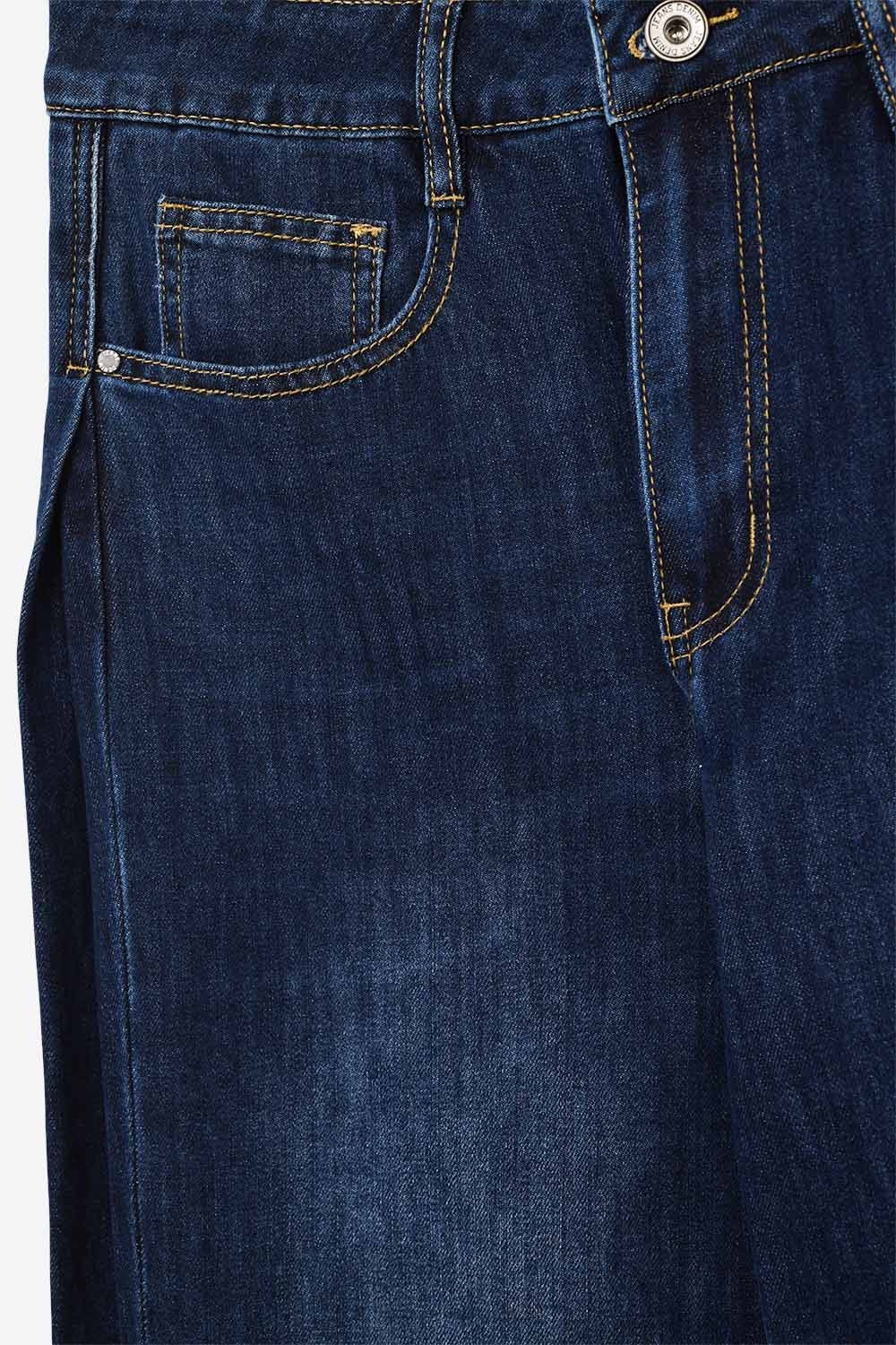 Wide Leg Jeans With Side Dart Detail in Deep Blue