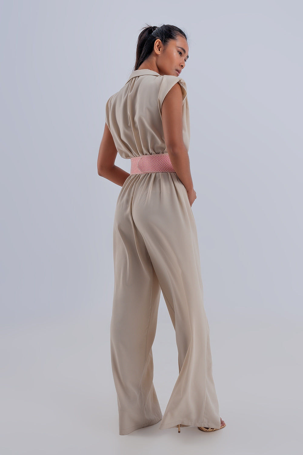 Wide leg jumpsuit in beige