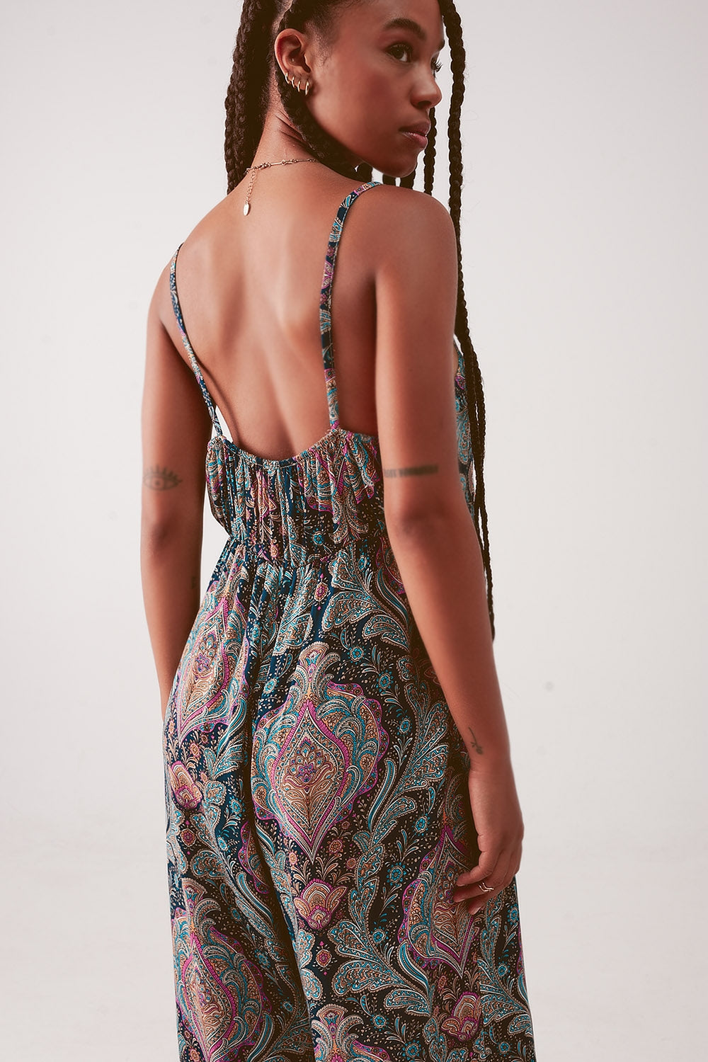 Wide leg jumpsuit in navy paisley print