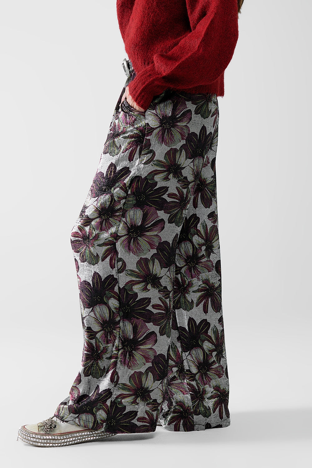 wijde broek met bloemenprint