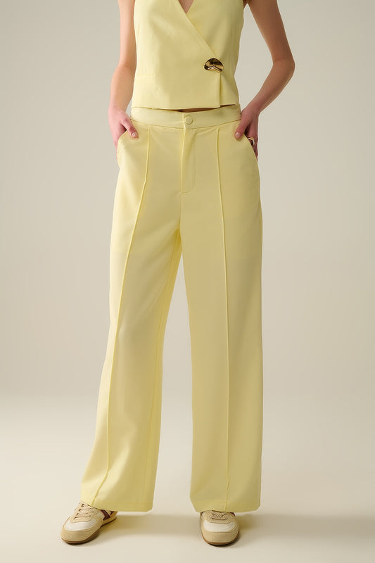 Q2 Wide Leg tailored pants In Yellow